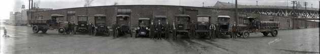 fleet of reynolds cartage co ltd trucks and drivers in front of the pacific great eastern railway freight office 5456683847 o